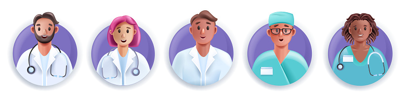 Cartoon young nurse professional clinic cardiologist, emergency help therapist. 3D doctor smiling avatar