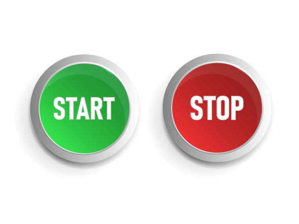 Start and stop button Start and stop button in color on a white background start button stock illustrations