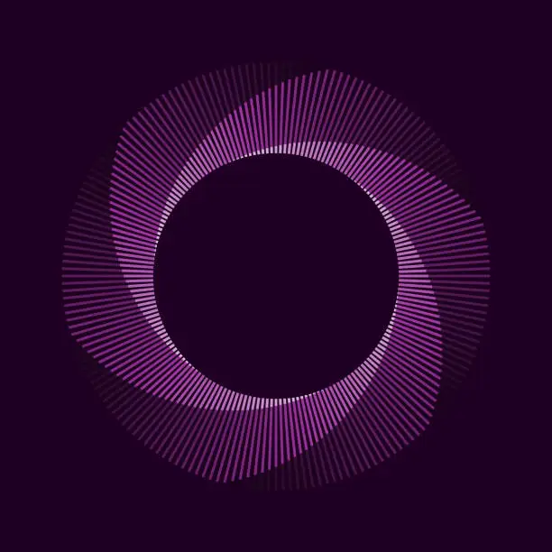 Vector illustration of Circle with transition purple colors line elements. Abstract geometric art line background.