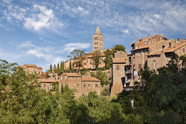 Viterbo, Lazio, Italy: landscape of the medieval old town from the city park, in background the bell tower of the San Lorenzo cathedral stock photo