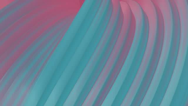 Wavy curved shapes with trendy pink and blue gradient. Geometric background. 3d rendering digital loop animation 4K