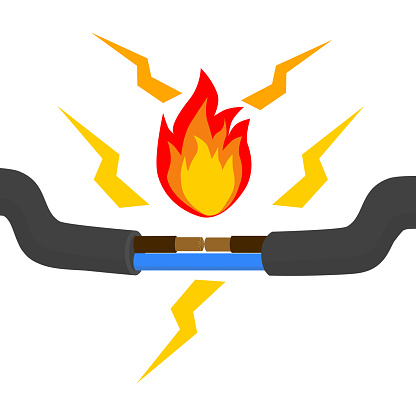 Cable Feuring Wire Is Burning Fire Wiring Faulty Damaged Cable Fire From Overload ...