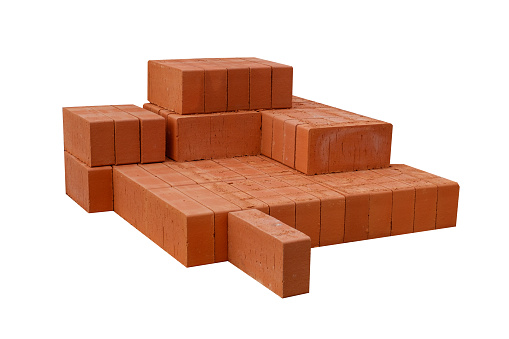 pile of red bricks isolated on white background