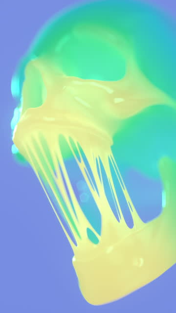Glamorous colorful skull with fancy neon gradient and clumped jaws. Abstract trendy vertical video background. 3d rendering pattern in modern style. Digital animation HD