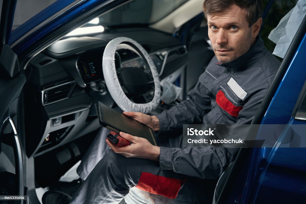 Inspection Manager Computer Man Inspecting Board Computer System In The Workshop Stock Photo ...