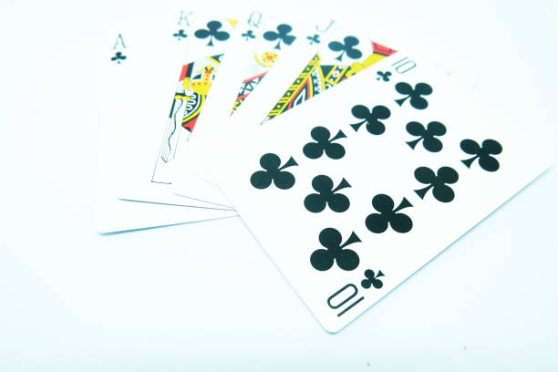 clubs royal flush (all the same suit, sequence a-k-q-j-t) - diamond alphabet letter t text imagens e fotografias de stock