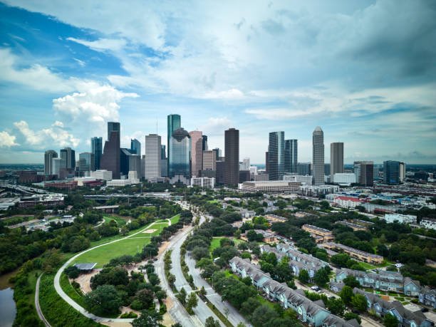 istock Aerial View of Downtown Houston Texas Skyline with Blue Sky 1465336375