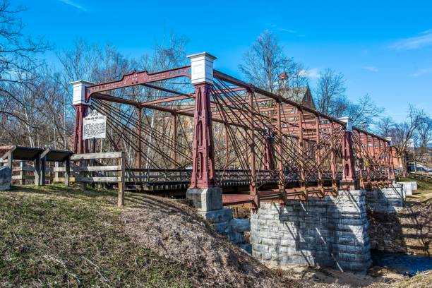 The Bollman Truss Railroad Bridge across the Little Patuxent River at Savage, MD, USA stock photo