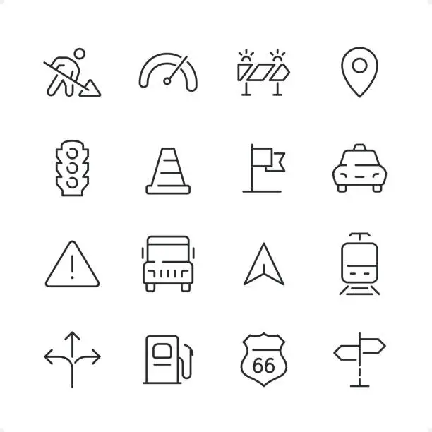Vector illustration of Traffic - Pixel Perfect line icon set, editable stroke weight.