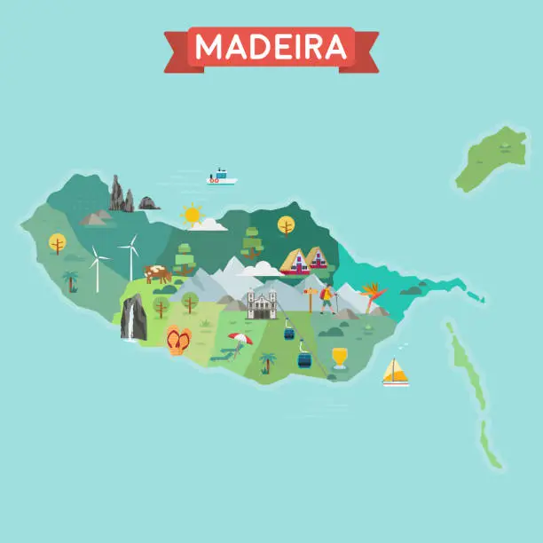 Vector illustration of Stylized Madeira Map.