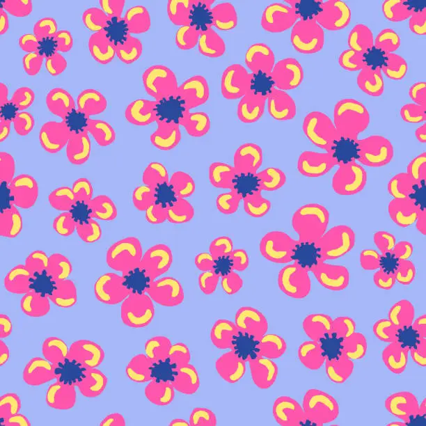 Vector illustration of Fun flower heads seamless repeat pattern.