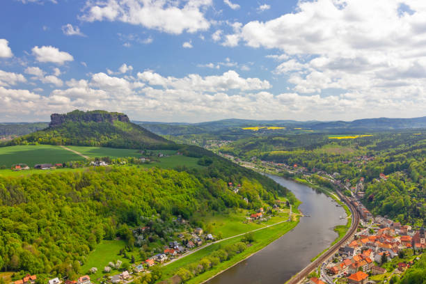 Germany, rural landscape. Saxon Switzerland, Elba river view from Konigstein fortress.