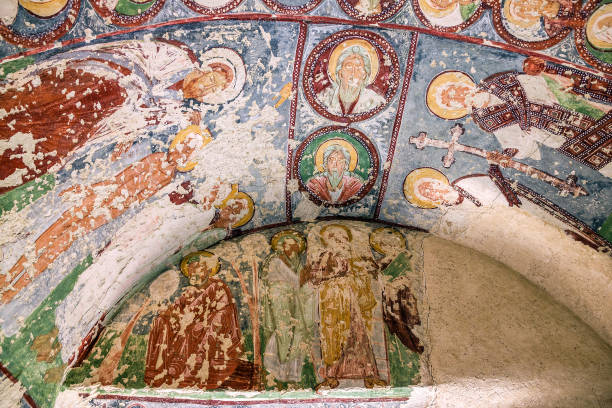 istock Fresco in cave orthodox church, Turkey 1465349525
