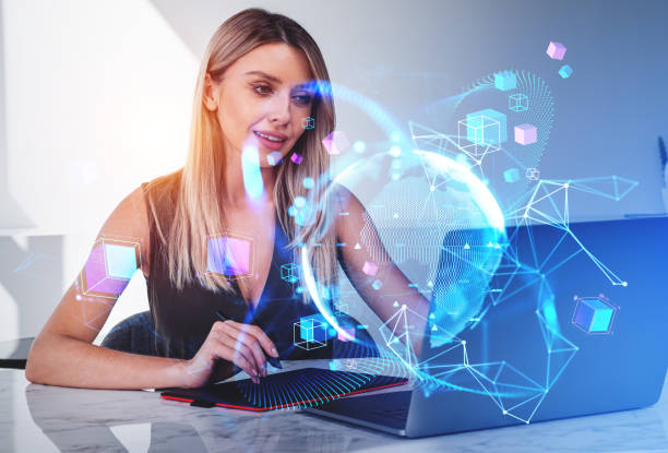 istock Businesswoman wearing formal wear drawing on developers tablet 1465356765