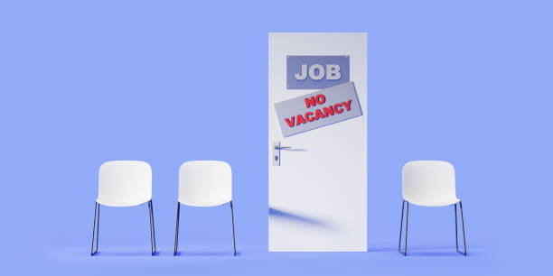 istock Chairs and door with job sign, no vacancy 1465357265