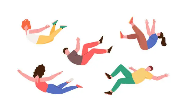 Vector illustration of Flying and falling people set