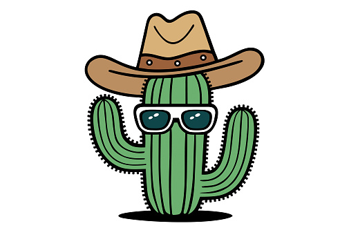 Funny cactus with cowboy hat and sunglasses