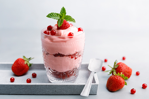 Dessert from yogurt and berry fruits