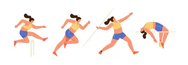 Vector illustration of Types of athletics running jumping throwing