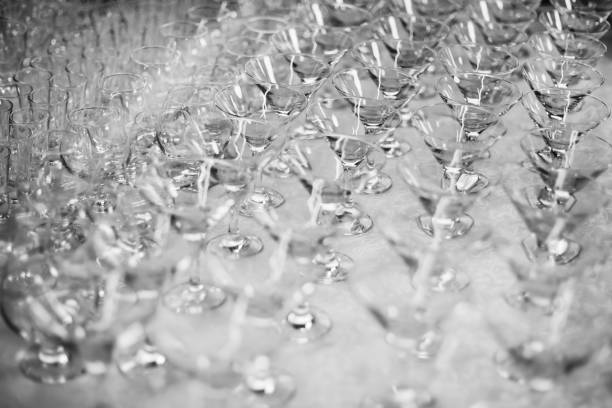 Russia. Saint-Petersburg. Catering. Glassware, glasses and wine glasses on the table.