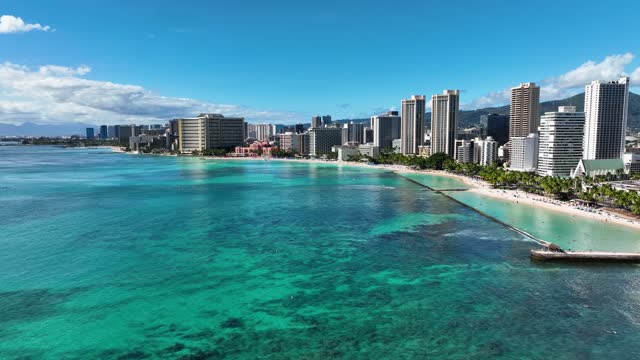 Aerial Drone Footage of Waikiki Cityscape
