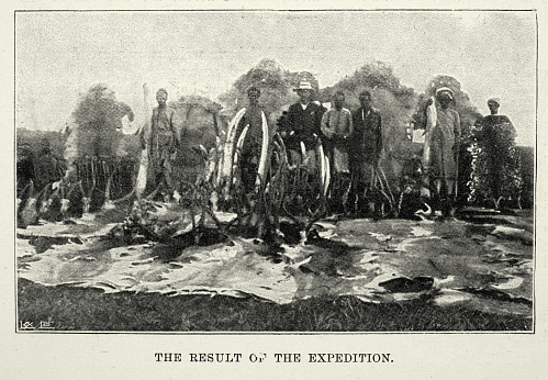 Vintage illustration after a photograph of Big Game hunter and trophies in British East Africa, 1897, 1890s, 19th Century