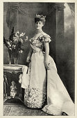 istock Daisy, Princess of Pless a noted society beauty in the Edwardian period, Weatring crown, Gown, Victorian fashion 1465372527