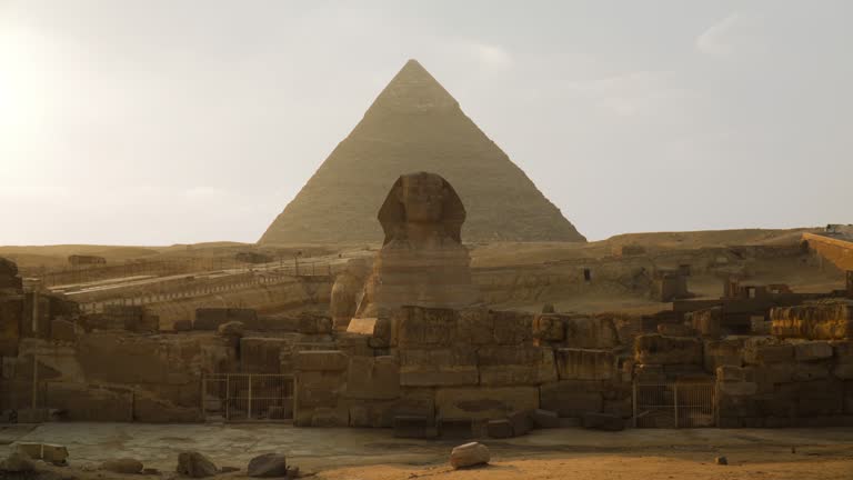 View of the Pyramids of Giza with sphinx in the foreground