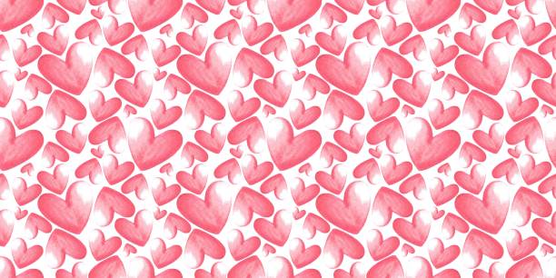 istock Seamless pattern of pink hearts on white background, hand drawn marker illustration 1465374110