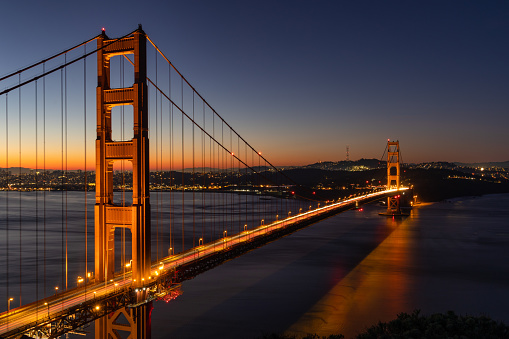 View of the Golden Gate Bridge just before sunrise