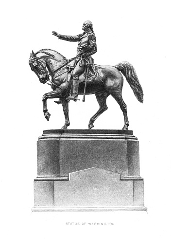 Horse statue of US President George Washington engraving 1898