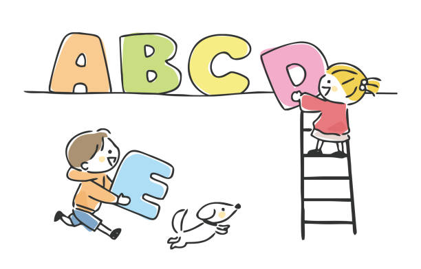 kinder haben spaß am englischlernen. - alphabet childhood learning education stock-grafiken, -clipart, -cartoons und -symbole