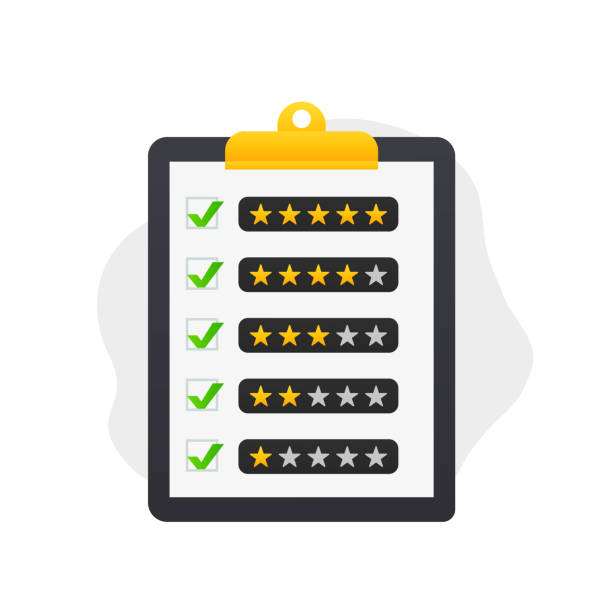istock Document with customer reviews. Five stars for the best 