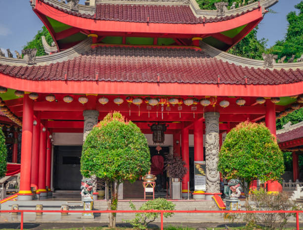 istock Chinese temple with guardian statue when chinese new year celebration. 1465392533