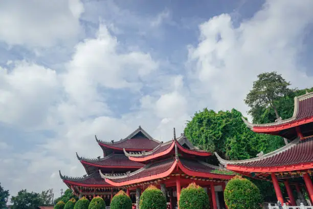 Photo of Rooftile of traditional chinese temples when day time of chinese new year.