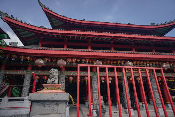 istock Chinese temple with guardian statue when chinese new year celebration. 1465397785