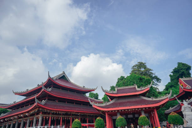 istock Chinese temple with guardian statue when chinese new year celebration. 1465397838