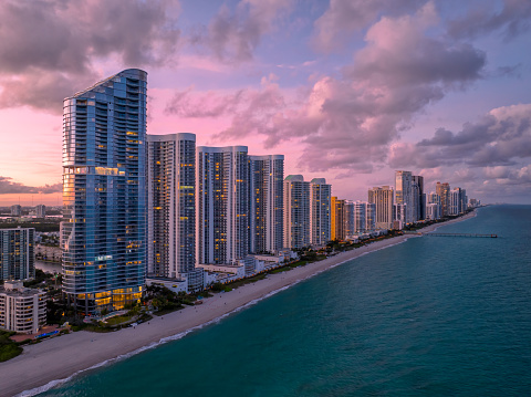 Sunny Isles Beach - Aerial view at sunset