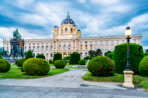 Vienna, Austria - June 1, 2022: The Kunsthistorisches Museum is also known as the Museum of Fine Arts was completed in 1891.  The public square is named Maria-Theresien-Platz.