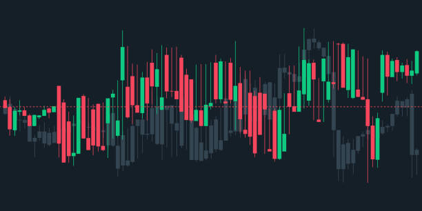 japanische kerzendiagramme auf dunkelblauem hintergrund - stock exchange chart stock market investment stock-grafiken, -clipart, -cartoons und -symbole