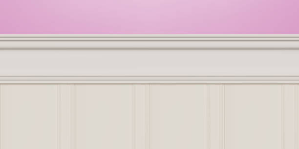 istock Beige beadboard or wainscot with top chair guard trim seamless pattern on pink wall 1465411274