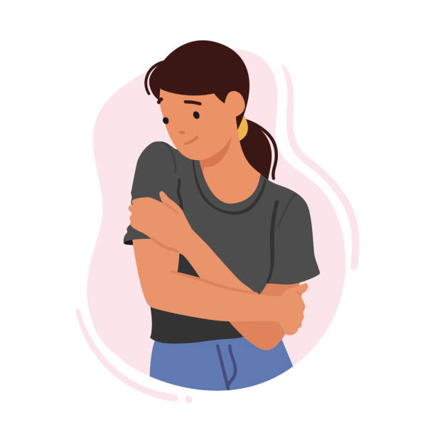 ilustrações de stock, clip art, desenhos animados e ícones de female character taking care of oneself, feel love and secure. solo comfort and solace concept with selfish woman - solace