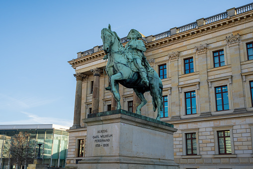 Sculpture of Charles William Ferdinand, Duke of Brunswick-Wolfenbuttel in front of Brunswick Palace - Braunschweig, Lower Saxony, Germany