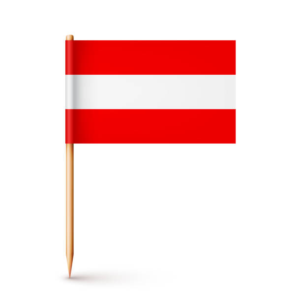 istock Realistic Austrian toothpick flag. Souvenir from Austria. Wooden toothpick with paper flag. Location mark, map pointer. Blank mockup for advertising and promotions. Vector illustration 1465422677