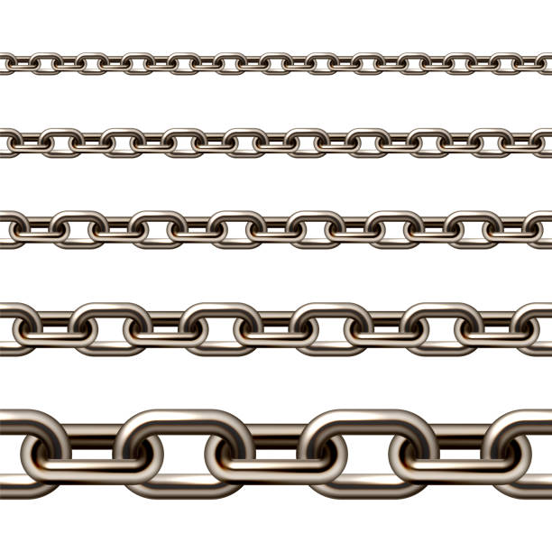 istock Realistic brown metal chain with old rusty links isolated on white background. Heavy steel chain for industrial use. Vector illustration 1465423006