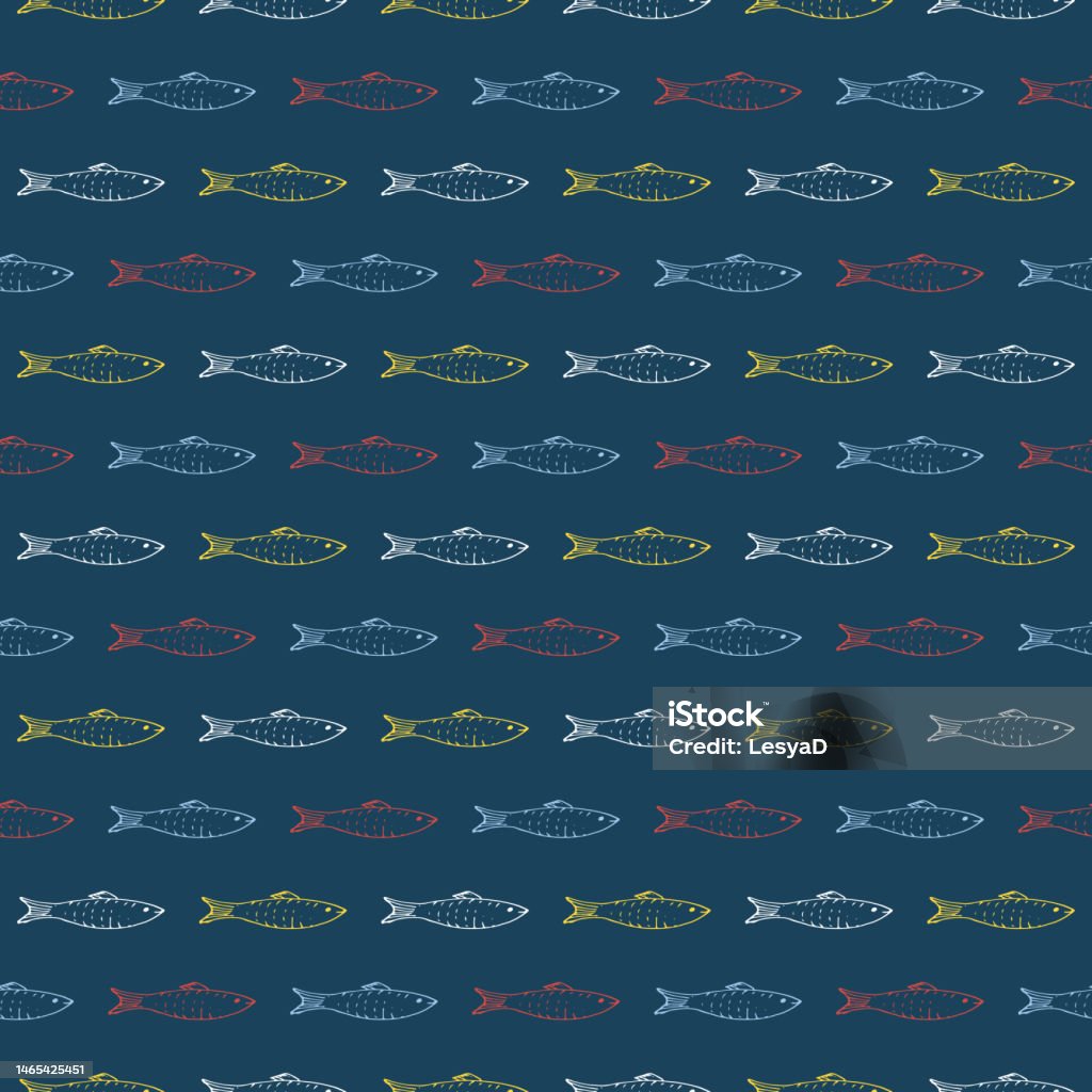 Fish Seamless Pattern Fish Cartoon Doodle Vector Illustration Stock ...