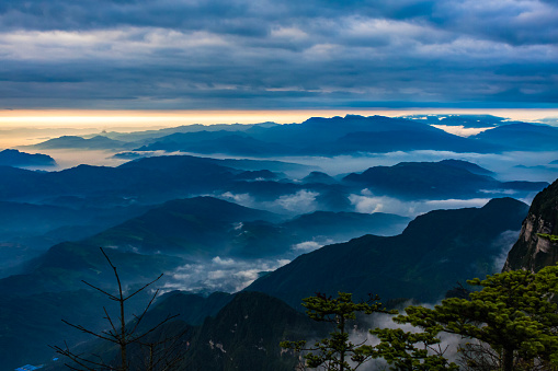 Valley of the Sakana (the Ravine) covered with a sea of clouds and Mount Beriain (San Donato), Navarra