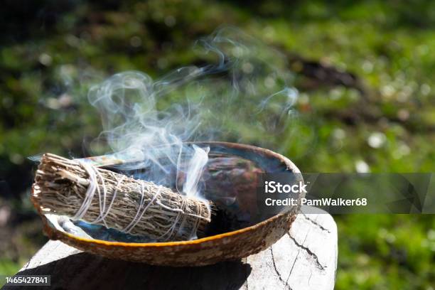 Smoldering White Sage Smudge Stick Stock Photo - Download Image Now - Sage, Herbal Medicine, Burning