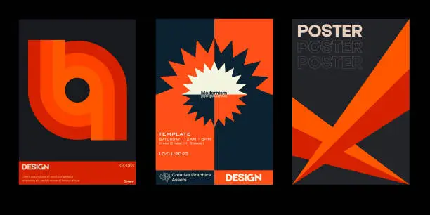 Vector illustration of New aesthetics of modernism in poster design vector cards. Brutalism inspired graphics.