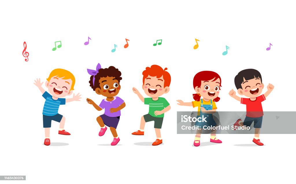 Małe dziecko tańczy z przyjacielem i czuje się szczęśliwy - Grafika wektorowa royalty-free (Dziecko)